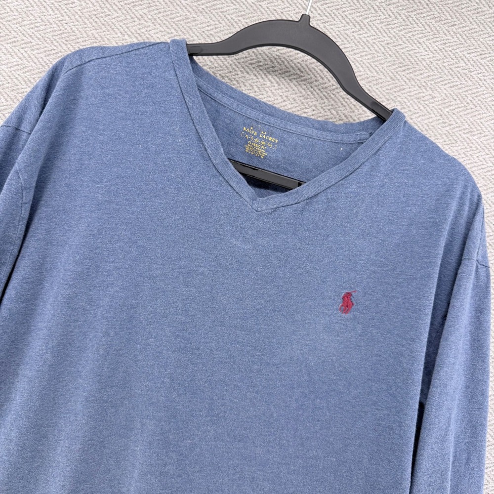 Polo Ralph Lauren Mens XL Blue Long Sleeve V-Neck T-Shirt Classic Fit Pony Logo